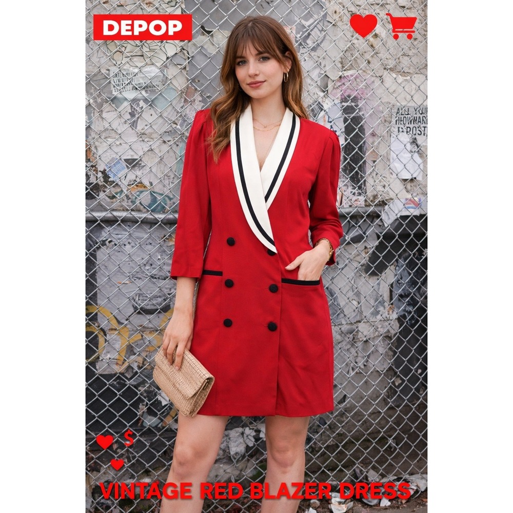 John‎ Roberts Vintage Red Double Breasted Shawl Sheath Dress Size 13/14 NWT